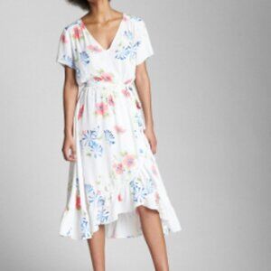GAP white Floral Faux Wrap Dress Ruffles